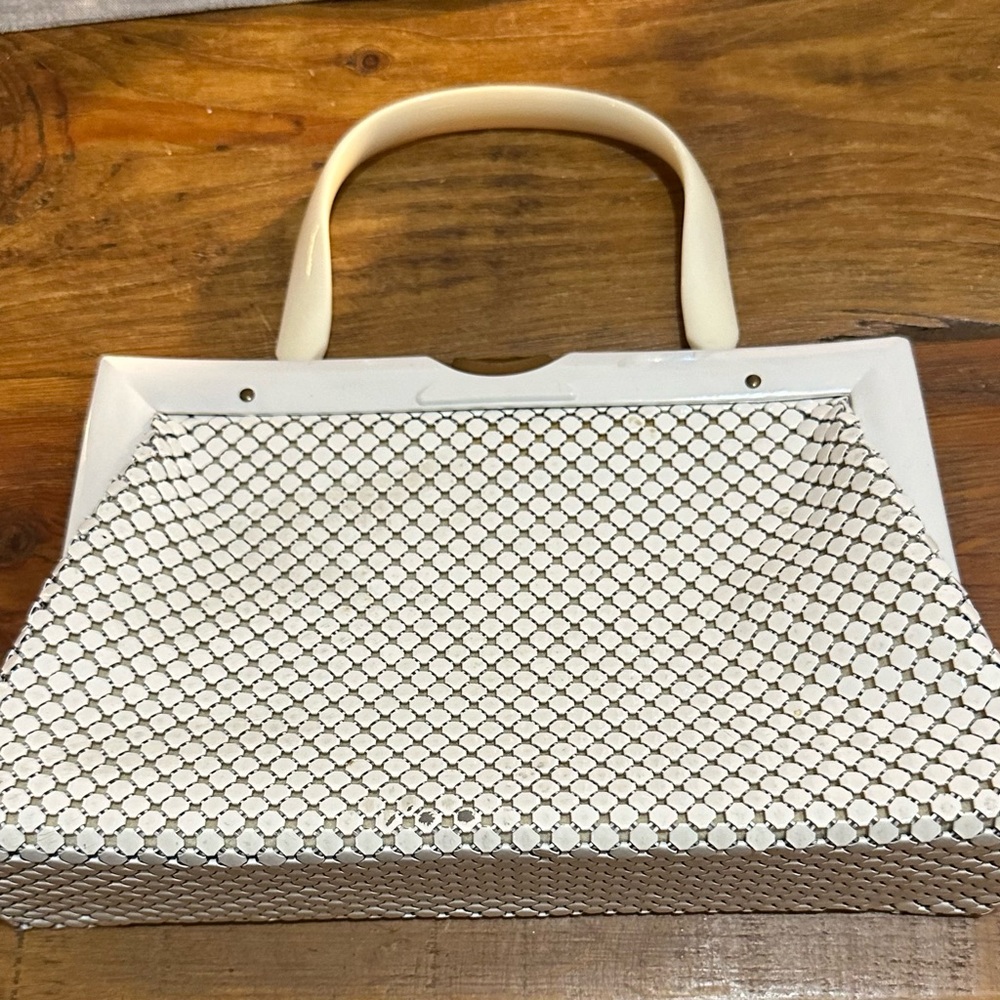 Vintage Whiting and Davis 1960 White Handbag Mesh Circles Resin Handle